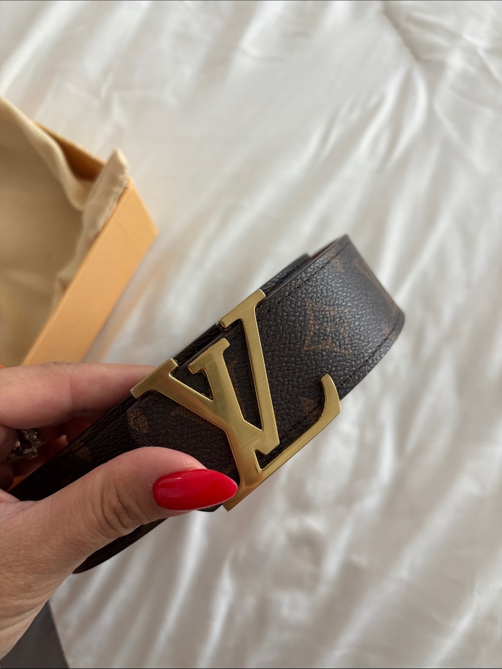 Louis Vuitton Brown Monogram Belt with Gold LV Buckle - Picture 4 of 5